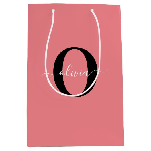 Gepersonaliseerde monogram scriptnaam zwart wit ro medium cadeauzakje (Voorkant)