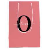 Gepersonaliseerde monogram scriptnaam zwart wit ro medium cadeauzakje (Achterkant)