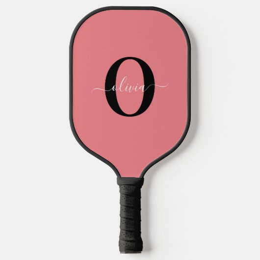 Gepersonaliseerde monogram scriptnaam zwart wit ro pickleball paddle (Voorkant)