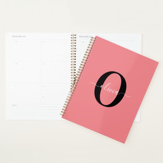 Gepersonaliseerde monogram scriptnaam zwart wit ro planner (Display)