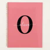 Gepersonaliseerde monogram scriptnaam zwart wit ro planner (Voorkant)