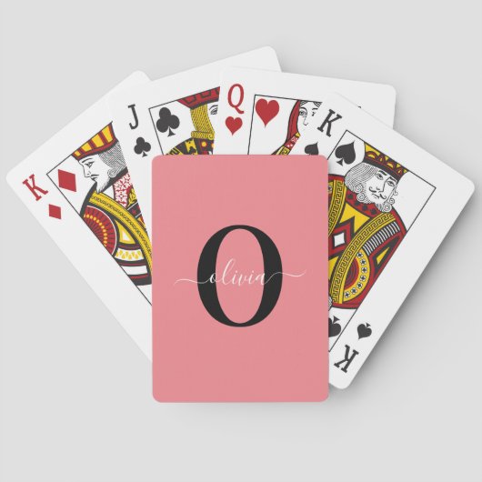 Gepersonaliseerde monogram scriptnaam zwart wit ro pokerkaarten (Achterkant)