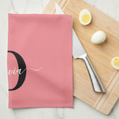 Gepersonaliseerde monogram scriptnaam zwart wit ro theedoek (Quarter Fold)