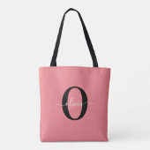 Gepersonaliseerde monogram scriptnaam zwart wit ro tote bag (Achterkant)