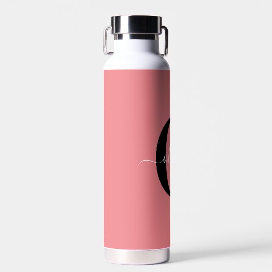 Gepersonaliseerde monogram scriptnaam zwart wit ro waterfles (Voorkant)