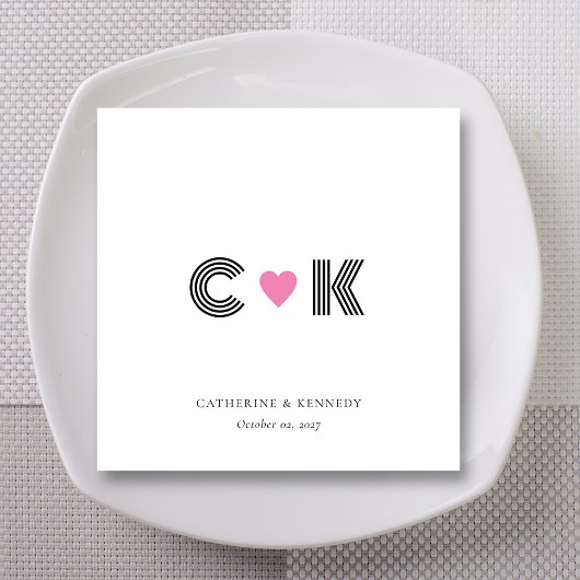 Gepersonaliseerde Monogram servetten met roze hart