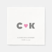 Gepersonaliseerde Monogram servetten met roze hart (Voorkant)