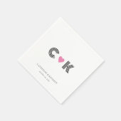 Gepersonaliseerde Monogram servetten met roze hart (Hoek)