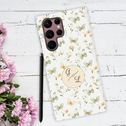 Gepersonaliseerde Monogram Spring Butterfly Samsung Galaxy Hoesje