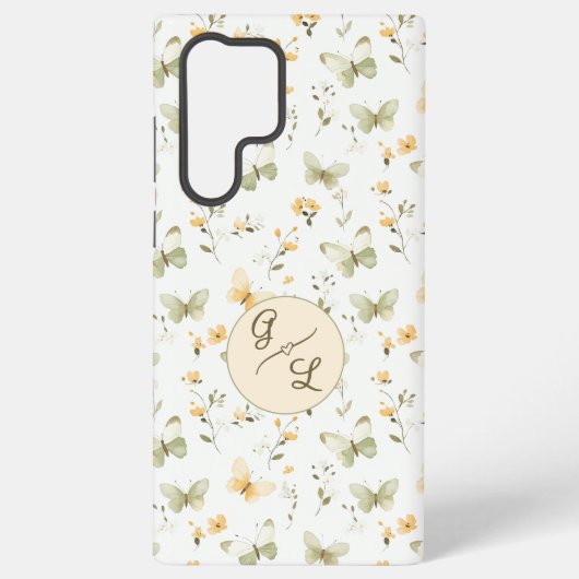 Gepersonaliseerde Monogram Spring Butterfly Samsung Galaxy Hoesje (Achterkant)