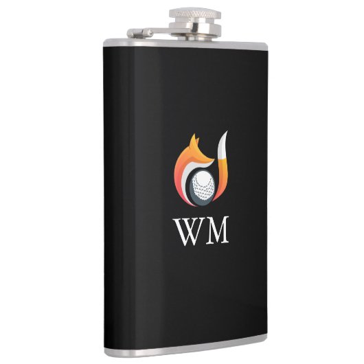 Gepersonaliseerde Monogram Stijlvolle Vos en Golfb Heupfles (Rechts)