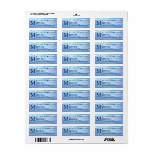 Gepersonaliseerde Monogram Strand Thema Adresetike Etiket (Full Sheet)