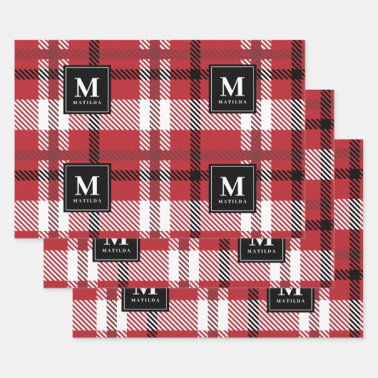 Gepersonaliseerde monogram tartan kerst inpakpapier vel (Set)