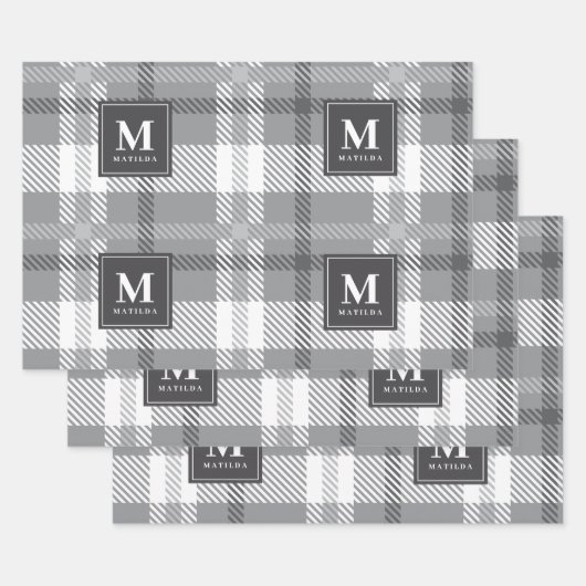Gepersonaliseerde monogram tartan kerst inpakpapier vel (Set)