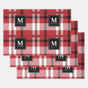Gepersonaliseerde monogram tartan kerstmis inpakpapier vel