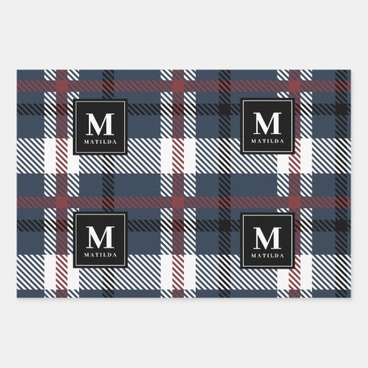 Gepersonaliseerde monogram tartan kerstmis inpakpapier vel (Voorkant)