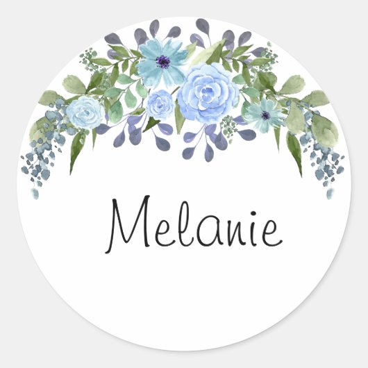 Gepersonaliseerde monogram tekst waterverf bloem ronde sticker (Voorkant)