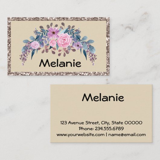 Gepersonaliseerde monogram tekst waterverf bloem visitekaartje (Voorkant / Achterkant)