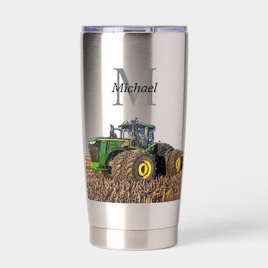 Gepersonaliseerde monogram tractorapparatuur grond geïsoleerde drinkbeker (Voorkant)