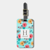 Gepersonaliseerde Monogram Tropische Bloemen Stran Bagagelabel (Voorkant verticaal)
