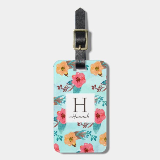 Gepersonaliseerde Monogram Tropische Bloemen Stran Bagagelabel (Voorkant verticaal)