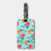 Gepersonaliseerde Monogram Tropische Bloemen Stran Bagagelabel (Achterkant verticaal)