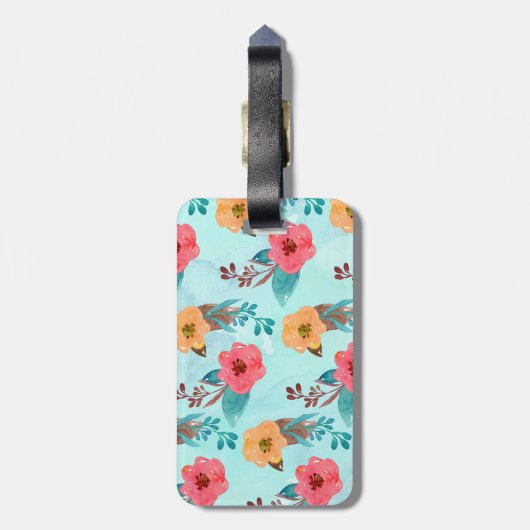 Gepersonaliseerde Monogram Tropische Bloemen Stran Bagagelabel (Achterkant verticaal)