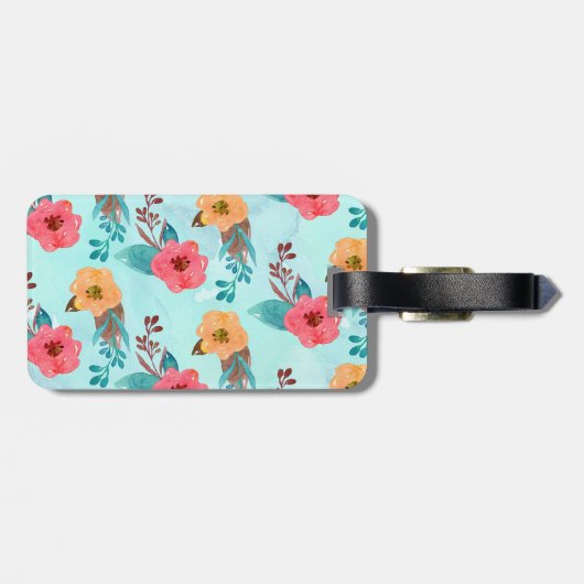 Gepersonaliseerde Monogram Tropische Bloemen Stran Bagagelabel (Achterkant horizontaal)