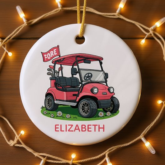Gepersonaliseerde Monogram Vrouwelijke Golfkar Keramisch Ornament
