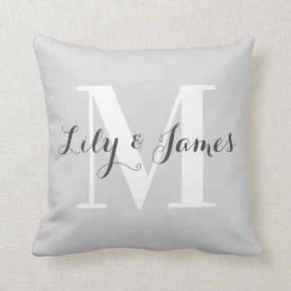 Gepersonaliseerde Monogram White Gray Wedding Keep Kussen