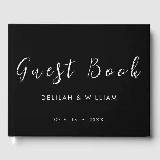 Gepersonaliseerde Monogram Wit op Zwart Gastenboek (Voorkant)
