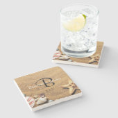 Gepersonaliseerde Monogram Zee Strand Wedding Gift Stenen Onderzetter (Zijkant)