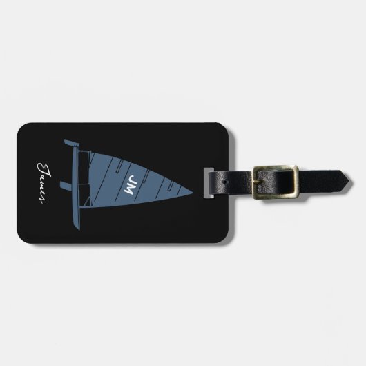 Gepersonaliseerde Monogram Zeilboot Racing Grijs Bagagelabel (Voorkant horizontaal)