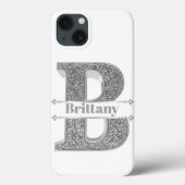 Gepersonaliseerde Monogram Zilver Initiaal B Jouw Case-Mate iPhone Case (Achterkant)