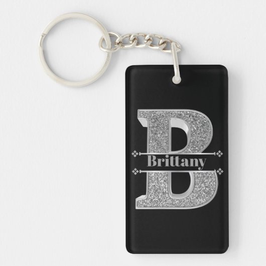 Gepersonaliseerde Monogram Zilver Initiaal B Jouw Sleutelhanger (Voorkant)