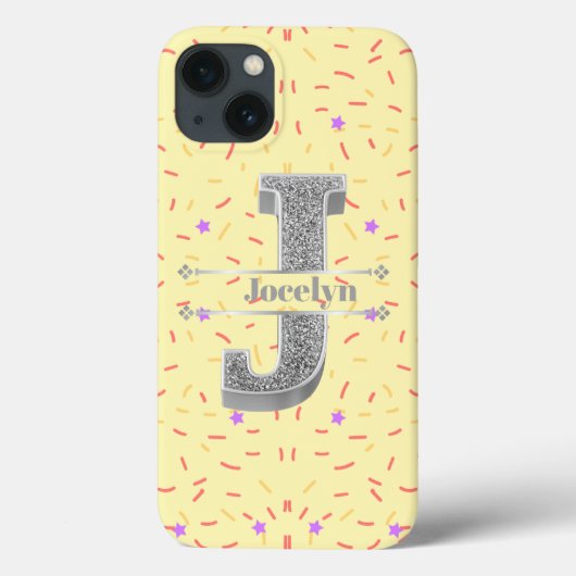 Gepersonaliseerde Monogram Zilver Initiaal J Jouw  Case-Mate iPhone Case (Achterkant)