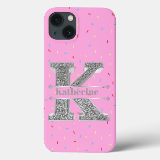 Gepersonaliseerde Monogram Zilver Initiaal K Jouw  Case-Mate iPhone Case (Achterkant)