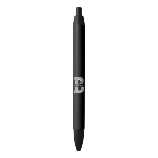 Gepersonaliseerde Monogram Zilveren Initiaal B Naa Zwarte Inkt Pen (Voorkant Verticaal)