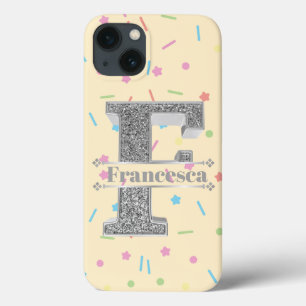 Gepersonaliseerde Monogram Zilveren Initiaal F Jou Case-Mate iPhone Case
