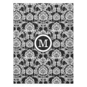 Gepersonaliseerde Monogram Zwart Damsk Bloempatroo Tafelkleed (Voorkant)