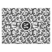Gepersonaliseerde Monogram Zwart Damsk Bloempatroo Tafelkleed (Voorkant (Horizontaal))