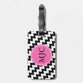 Gepersonaliseerde monogram zwart en witte zigzag bagagelabel (Achterkant verticaal)
