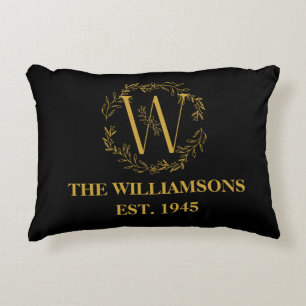 Gepersonaliseerde Monogram Zwart & Goud Familie In Accent Kussen
