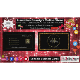 Gepersonaliseerde Monogram Zwart & Goud Glitter QR Visitekaartje