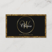 Gepersonaliseerde Monogram Zwart & Goud Glitter QR Visitekaartje (Achterkant)