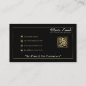 Gepersonaliseerde Monogram Zwart & Goud Glitter QR Visitekaartje (Voorkant)