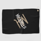 Gepersonaliseerde monogram zwart wit beige naam golfhanddoek (Horizontaal)
