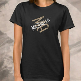 Gepersonaliseerde monogram zwart wit beige naam t-shirt