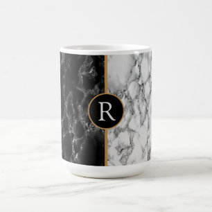 Gepersonaliseerde Monogram Zwart Wit Marmer Mok