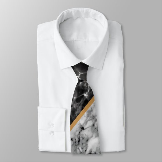 Gepersonaliseerde Monogram Zwart Wit Marmer Stropd Stropdas (Gebonden)